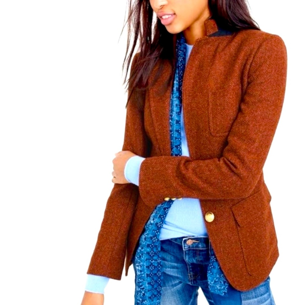J. Crew || Rhodes Blazer in Herringbone Rust Wool Jacket Size 0